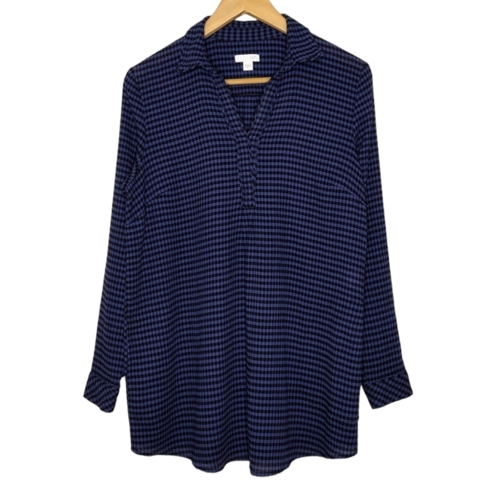 J. Jill Women's Plaid Knit Cotton Blend Long Sleeve Tunic Top